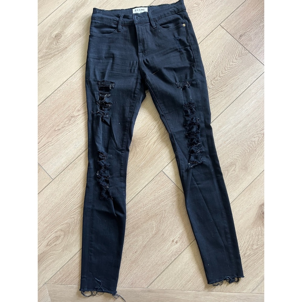 FRAME Denim Le Color Rip Skinny‎ Jeans Women's Black Distressed Size 25